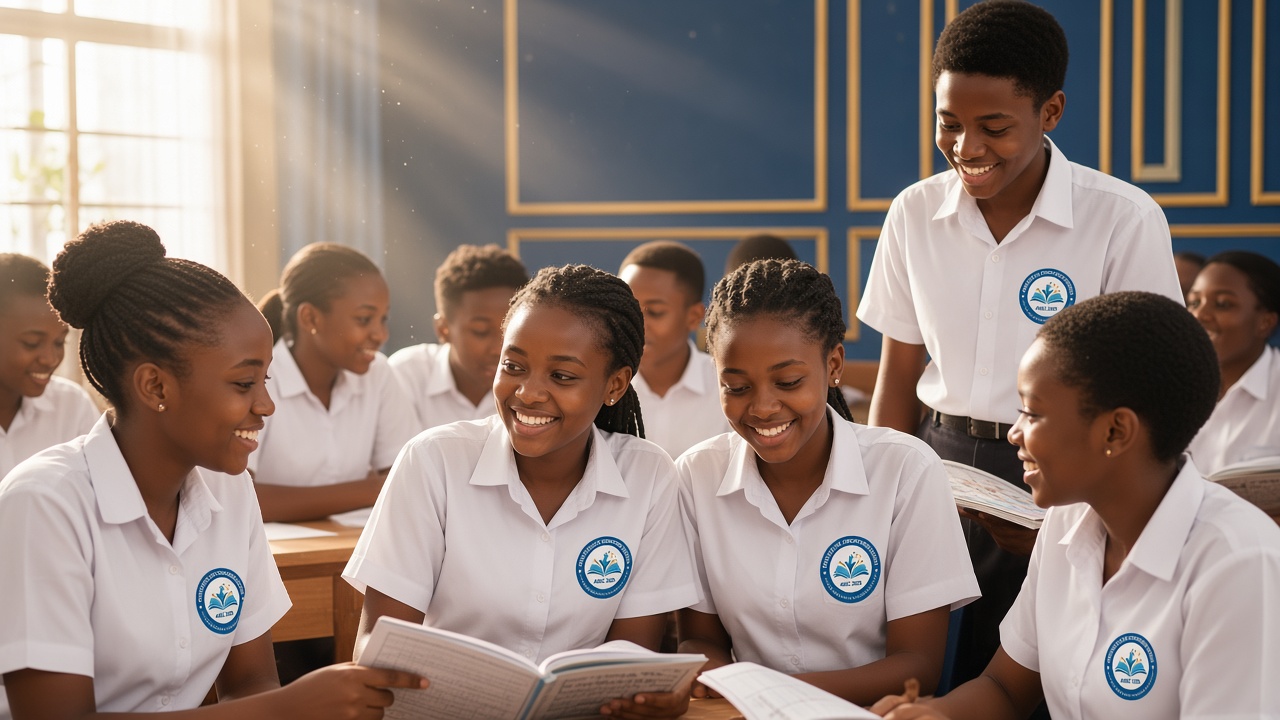 Wanafunzi wakivaa shati yenye nembo ya ASEC